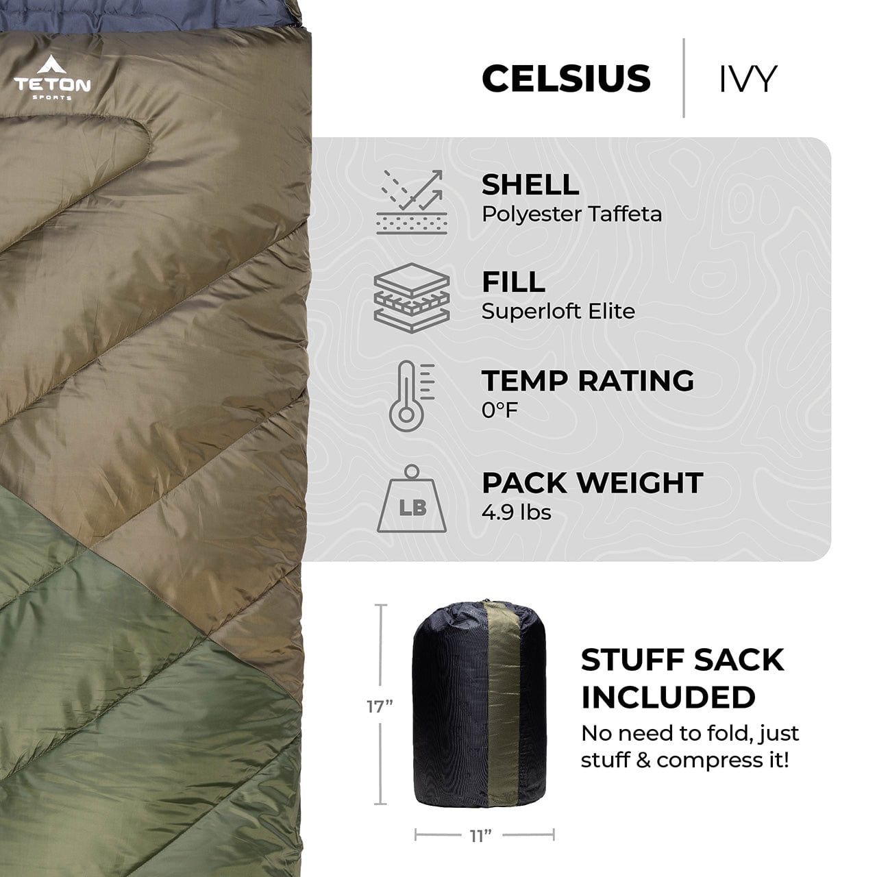 TETON Sports Celsius 0°F Sleeping Bag Ivy 10091S