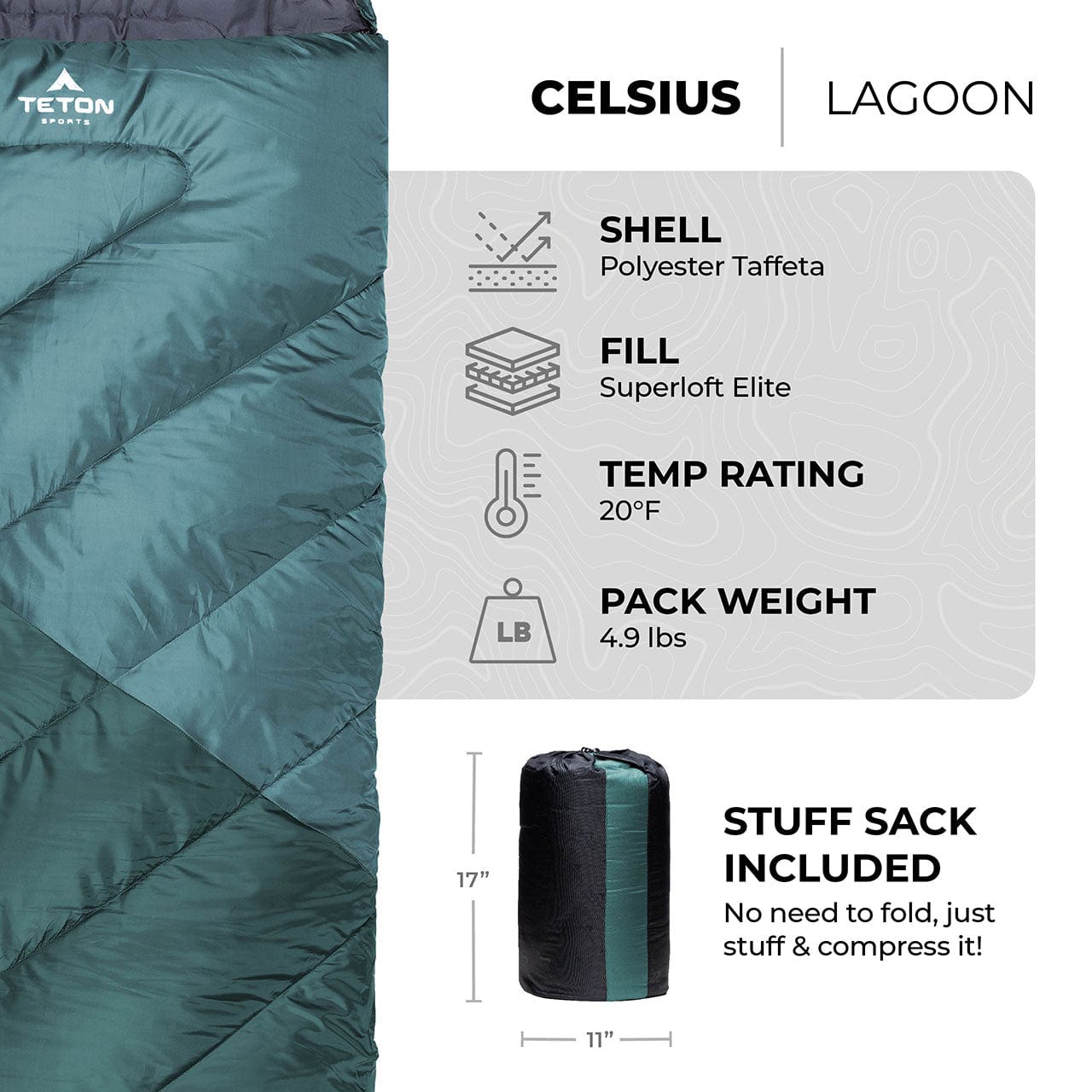 TETON Sports Celsius 20°F Sleeping Bag Lagoon 10132S